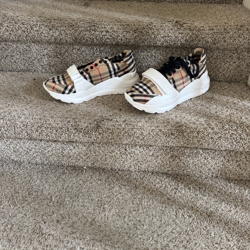 Burberry Plaid Sneakers - Black, White, Tan